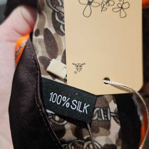 Equestrian silk leopard scarf NWT Y2K brown boho - Picture 4 of 6